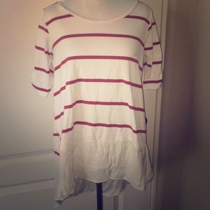 Red and white striped tee with chiffon hem