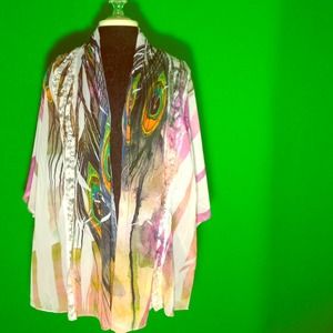 Women's 2x MoaMoa Pheasant Print Crepe Caftan