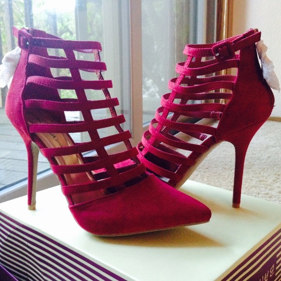 Wild Diva Shoes - 🚫SOLD🚫Burgundy Red Cage Heels