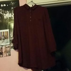 Maroon red Collared long sleeve chiffon top