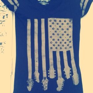 Musical guitar neck American flag graphic t-shirt