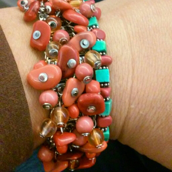 Orange dangle stretch bracelet *fits large wrist - Picture 2 of 3