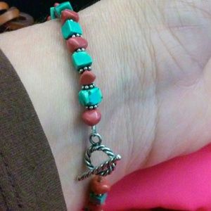 Turquoise and coral bracelet *fits large wrist