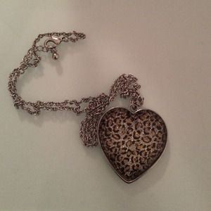 Silver Heart Chain with Cheetah Print