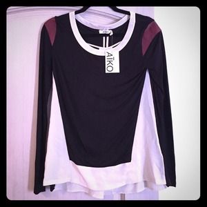 Black and white shirt w. maroon leather accents