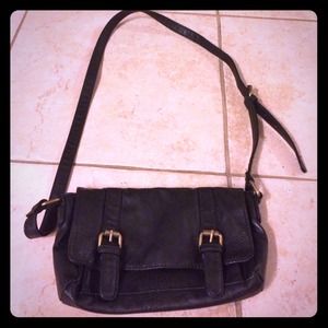 Black double buckle crossbody handbag