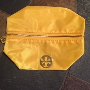 Yellow and pink tory burch makeup bag