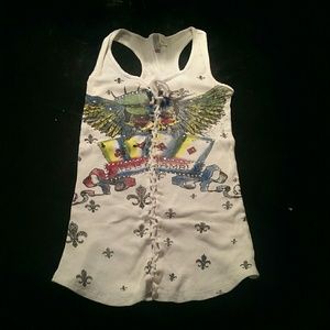 Lace tied white tank