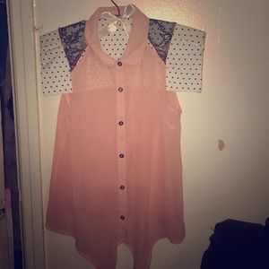 Pink and black Chiffon Collared Top