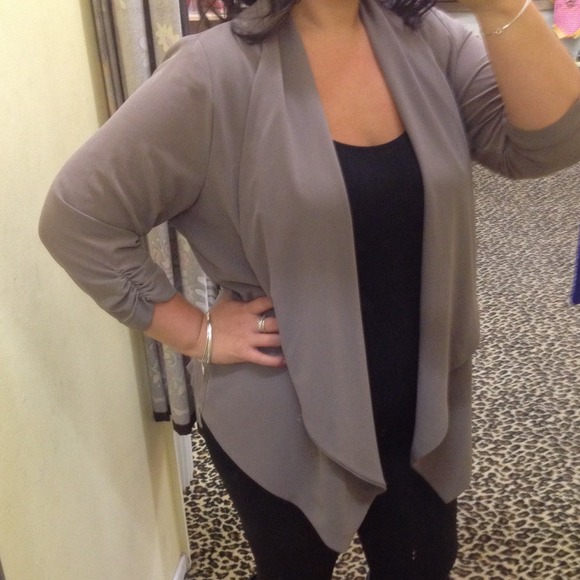 LIBIAN Jackets & Blazers - Coffee ruched sleeve chiffon jacket