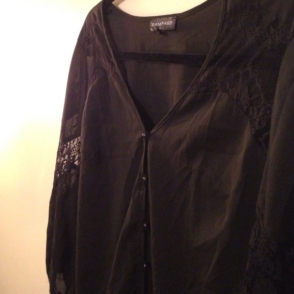 Black button up with sexy lace cut outs - Picture 3 of 3