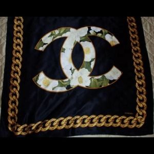 Authentic CHANEL CC logo silk vintage scarf