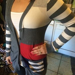 Forever 21 long grey and striped sweater