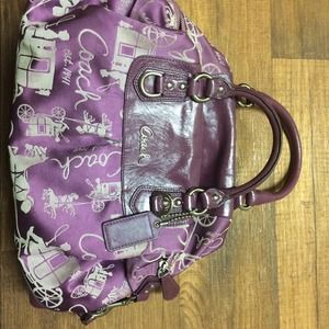 Purple Coach handbag.