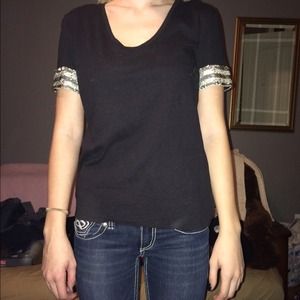 Black Tory Burch V Neck with Bling on Sleeves