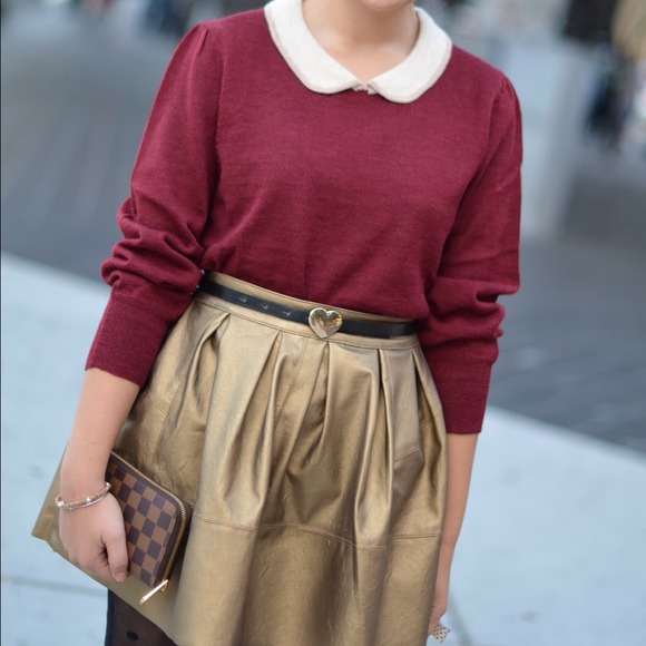 Gold Faux Leather Skater Skirt - Picture 2 of 4
