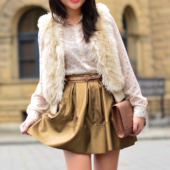 Gold Faux Leather Skater Skirt - Picture 4 of 4