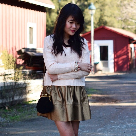 Gold Faux Leather Skater Skirt - Picture 3 of 4