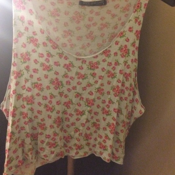 Blue And Pink Floral Crop Tank