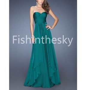 A-line strapless burgundy dress