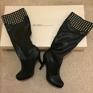 BCBG Tall Black Boots w/ Studs!!! Worn once.