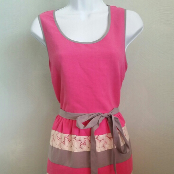 Modcloth dress pink, grey, and cream