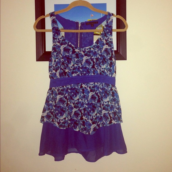 Urban Outfitters Blue Silk Floral Tank