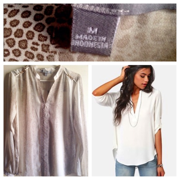 Tops - Print brown and ivory sheer shirt