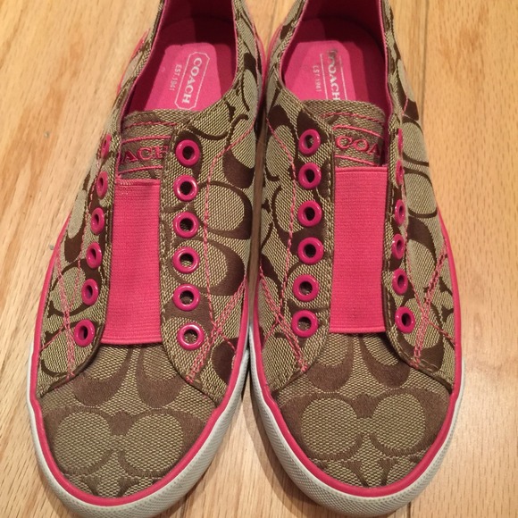 Coach Sig. C Brown Pink Tennis Shoes IMPERFECT - 7