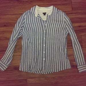 Blue and white striped linen shirt