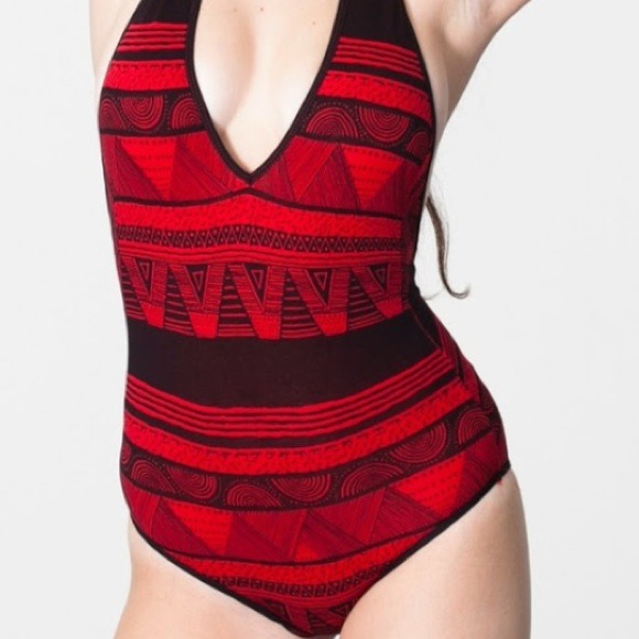 American apparel bodysuit- red tribal