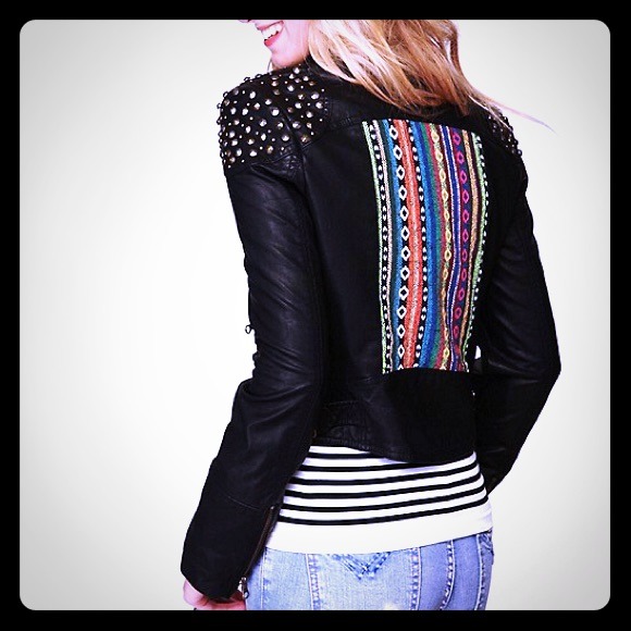 Embellished Vegan Leather Motorcyle Jacket size 12