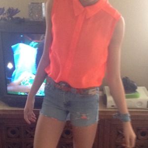 Orange -light pink button up shirt