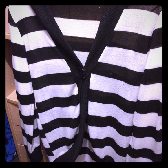 Black white striped sweater cardigan Sz large