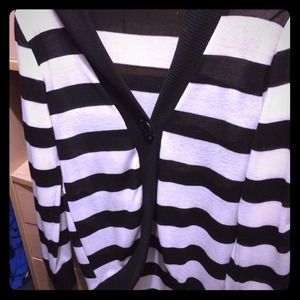 Black white striped sweater cardigan Sz large