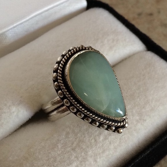 Jewelry - Sterling Silver Pear Shaped  Milky Aquamarine Ring