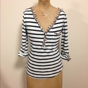 Anthro striped with floral trim top