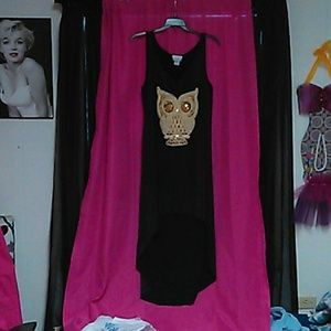 Black High Low owl dress NWOT
