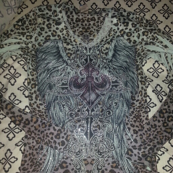 🚫 SOLD 🚫 R.Rouge cheetah & bling burn out shirt
