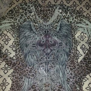 🚫 SOLD 🚫 R.Rouge cheetah & bling burn out shirt