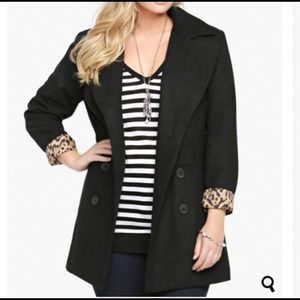 Torrid Black Leopard-Lined Pea Coat.