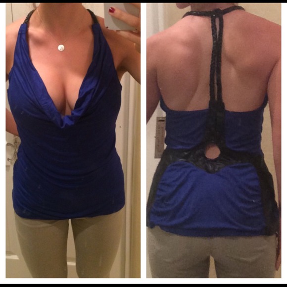 NWT Blue/Leather Top