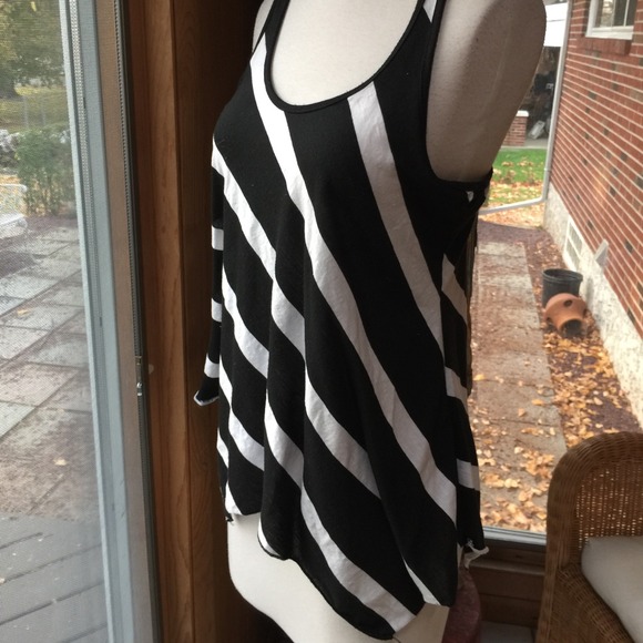 Black white stripe asymmetrical racer back tank