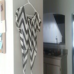 Cream & Navy sheer blouse