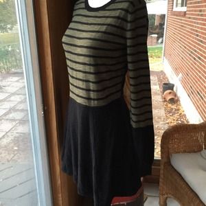 Black and khaki green striped knit dress