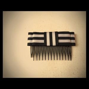 Black white stripe hair bow