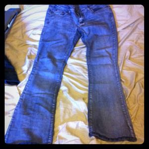 Blue denim boot leg jeans