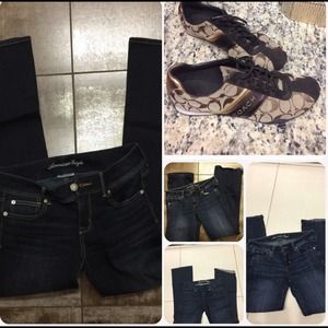 Bundle of 4 AE Jeans size 10 R and Coach sneakers