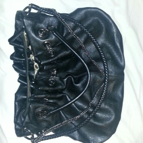 Black faux leather handbag