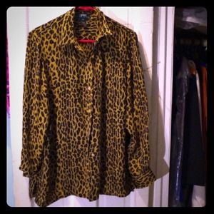 Ralph Lauren silk cheetah print button up blouse